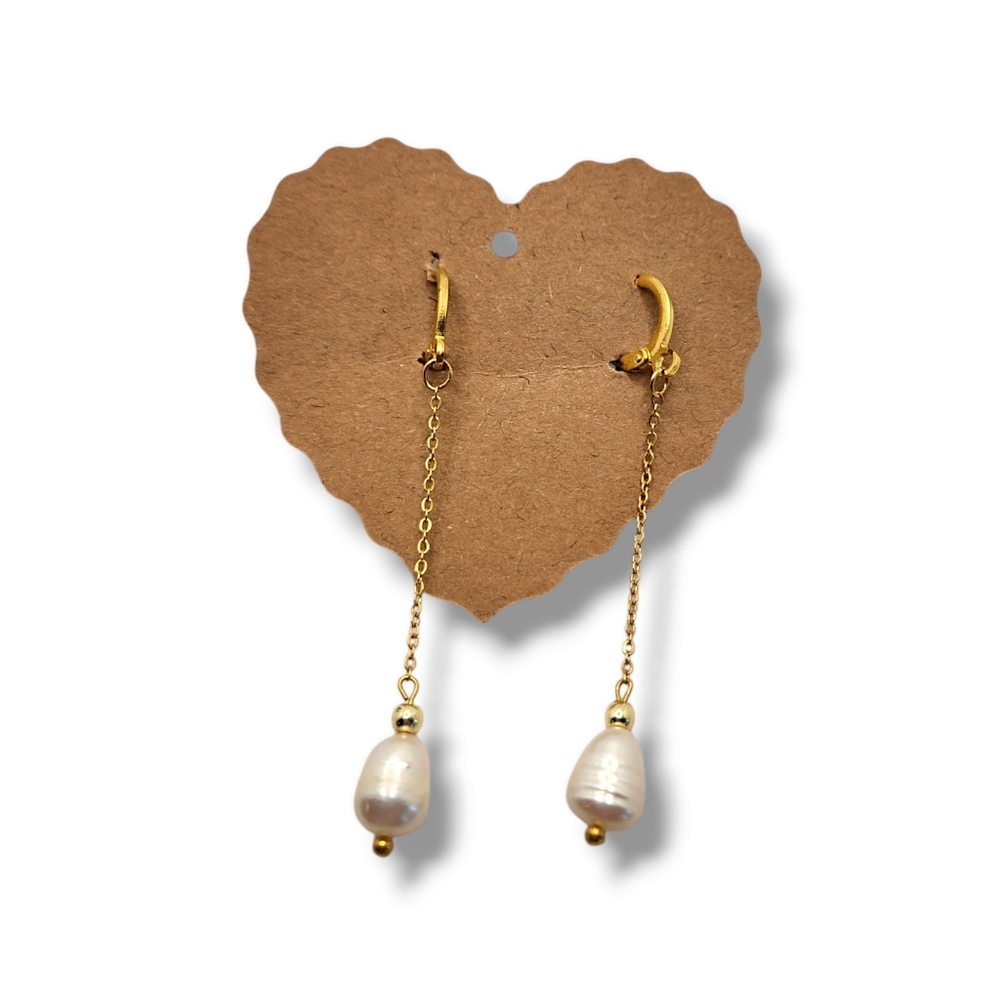 Freshwater Pearl Gold Stainless Steel drop Earrings